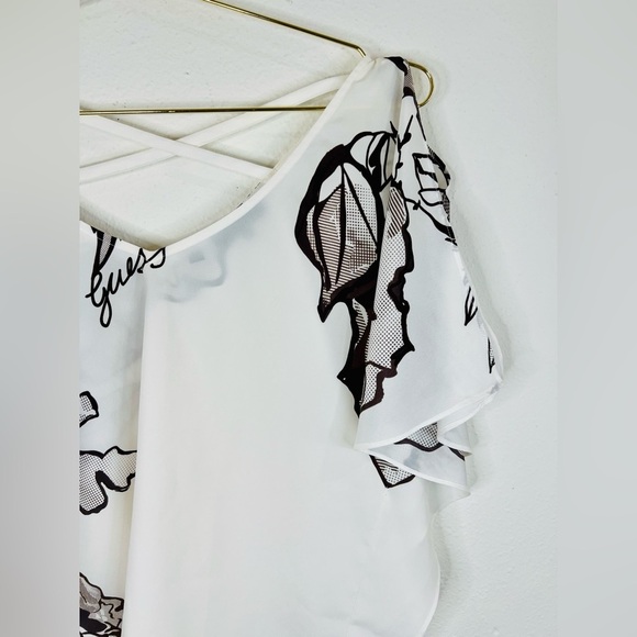 Guess Women’s Small Floral Print Off-Shoulder Blouse White Criss-Cross Back Top - Picture 4 of 15